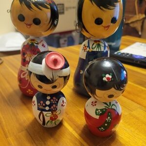 Charming Hand-Painted Kokeshi BOBBLE head Wooden Dolls 4 Available
